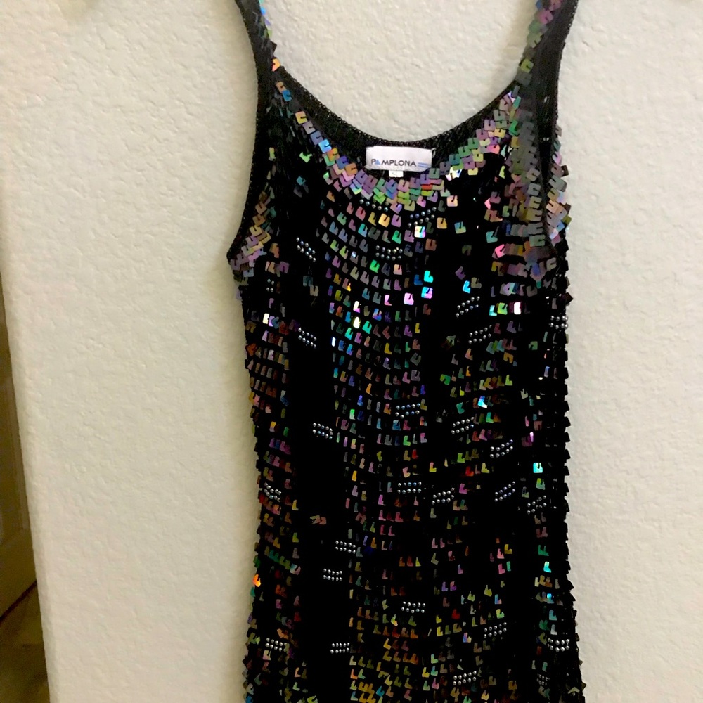 Pamplona stretch hand made sequined evening top, fits and feels comfortable.